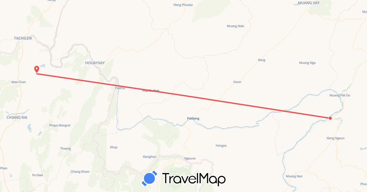 TravelMap itinerary: driving, hiking in Laos, Thailand (Asia)